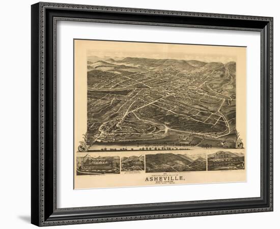 Asheville, North Carolina - Panoramic Map-Lantern Press-Framed Art Print