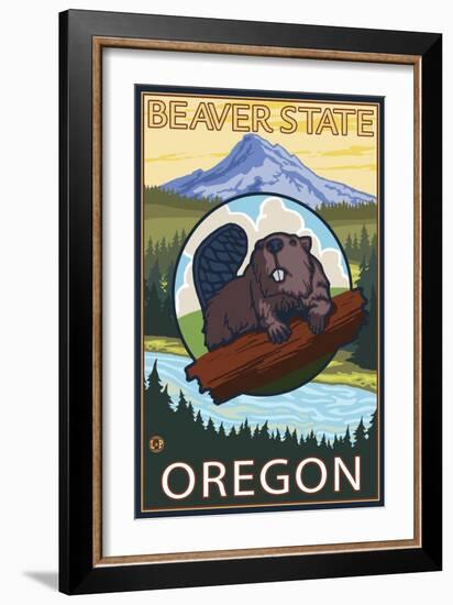 Ashland, Oregon - Beaver and Mountain-Lantern Press-Framed Art Print