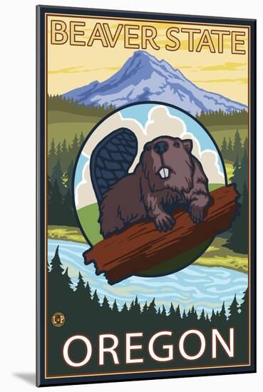 Ashland, Oregon - Beaver and Mountain-Lantern Press-Mounted Art Print