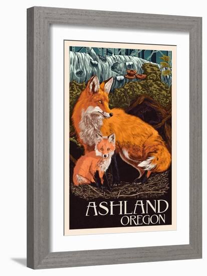 Ashland, Oregon - Fox and Kit - Letterpress-Lantern Press-Framed Art Print