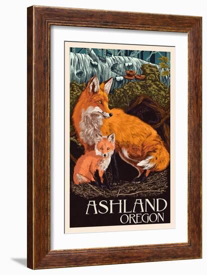 Ashland, Oregon - Fox and Kit - Letterpress-Lantern Press-Framed Art Print