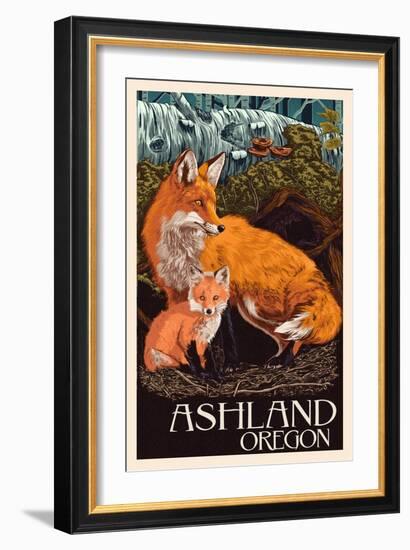 Ashland, Oregon - Fox and Kit - Letterpress-Lantern Press-Framed Art Print