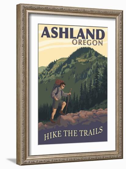 Ashland, Oregon - Hiker Scene-Lantern Press-Framed Art Print