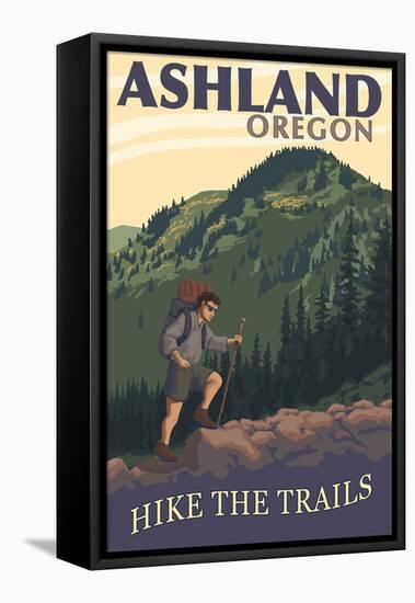 Ashland, Oregon - Hiker Scene-Lantern Press-Framed Stretched Canvas
