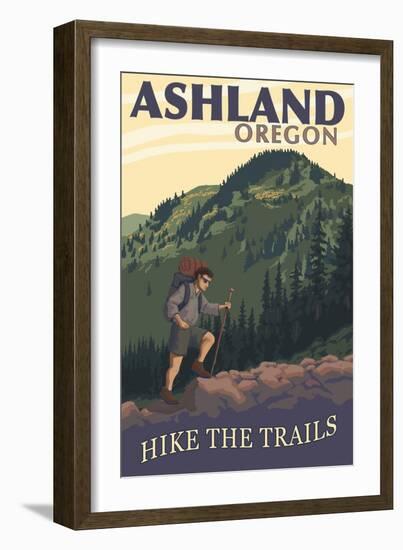 Ashland, Oregon - Hiker Scene-Lantern Press-Framed Premium Giclee Print