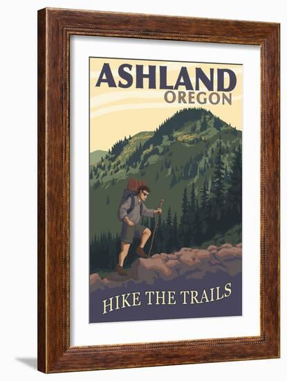 Ashland, Oregon - Hiker Scene-Lantern Press-Framed Premium Giclee Print