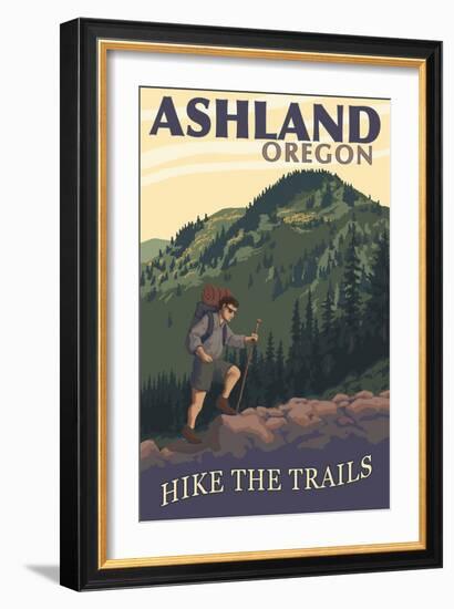 Ashland, Oregon - Hiker Scene-Lantern Press-Framed Premium Giclee Print