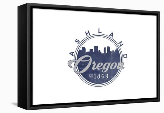 Ashland, Oregon - Skyline Seal (Blue)-Lantern Press-Framed Stretched Canvas