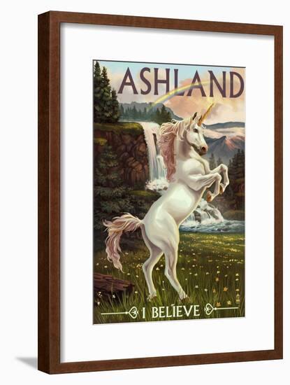 Ashland, Oregon - Unicorn Scene-Lantern Press-Framed Art Print