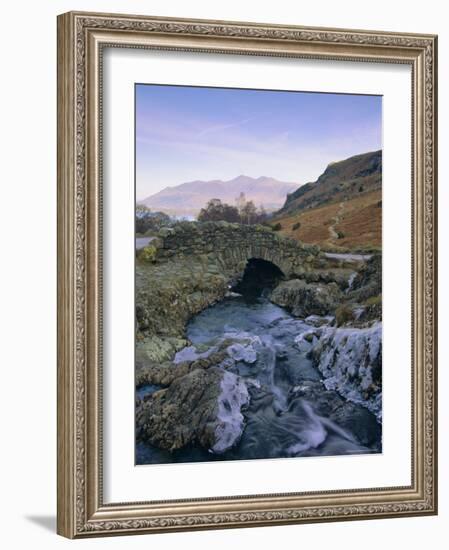 Ashness Bridge and Frozen Beck, Lake District National Park, Cumbria, England, UK, Europe-Neale Clarke-Framed Photographic Print