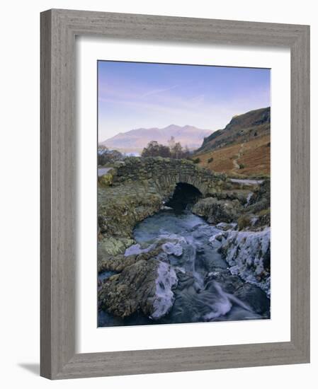 Ashness Bridge and Frozen Beck, Lake District National Park, Cumbria, England, UK, Europe-Neale Clarke-Framed Photographic Print