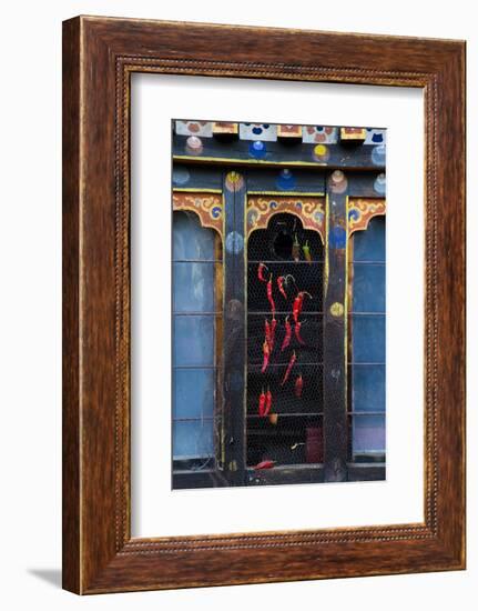 Asia, Bhutan, Haa Valley, Chili Peppers. Chili Peppers Drying in Windows-Ellen Goff-Framed Photographic Print