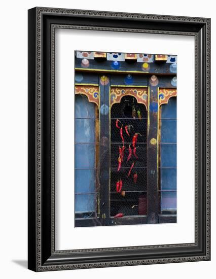 Asia, Bhutan, Haa Valley, Chili Peppers. Chili Peppers Drying in Windows-Ellen Goff-Framed Photographic Print