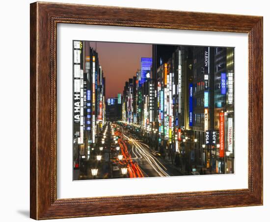 Asia, Japan, Honshu, Tokyo, Ginza, View Along Chuo-dori, a Fashionable Shopping Street in Tokyo-Gavin Hellier-Framed Photographic Print