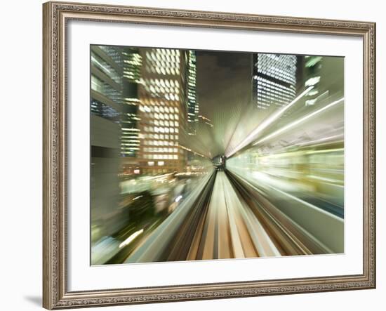 Asia, Japan, Honshu, Tokyo, Pov Blurred Motion of Tokyo Buildings from a Moving Train-Gavin Hellier-Framed Photographic Print