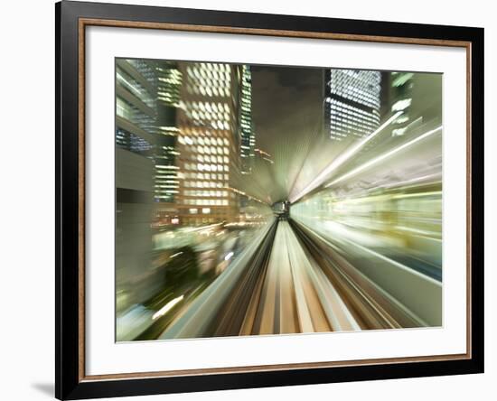 Asia, Japan, Honshu, Tokyo, Pov Blurred Motion of Tokyo Buildings from a Moving Train-Gavin Hellier-Framed Photographic Print