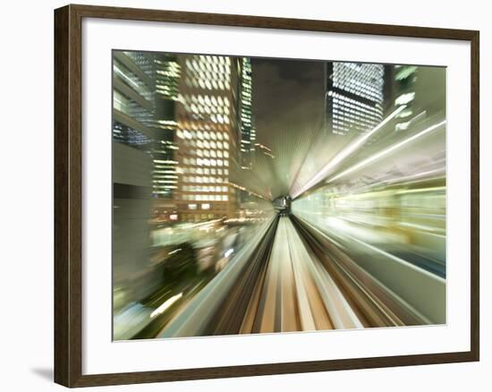 Asia, Japan, Honshu, Tokyo, Pov Blurred Motion of Tokyo Buildings from a Moving Train-Gavin Hellier-Framed Photographic Print