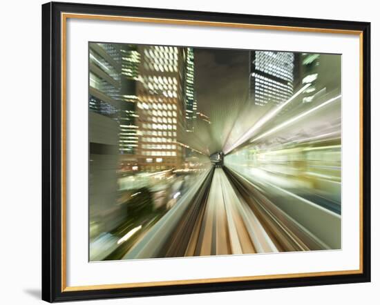 Asia, Japan, Honshu, Tokyo, Pov Blurred Motion of Tokyo Buildings from a Moving Train-Gavin Hellier-Framed Photographic Print