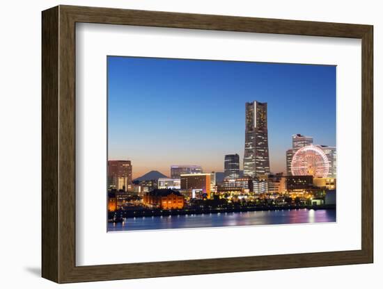 Asia, Japan, Honshu, Yokohama Bay, City Skyline and Mt Fuji, Landmark Tower-Christian Kober-Framed Photographic Print