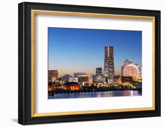 Asia, Japan, Honshu, Yokohama Bay, City Skyline and Mt Fuji, Landmark Tower-Christian Kober-Framed Photographic Print