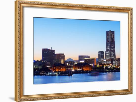 Asia, Japan, Honshu, Yokohama Bay, City Skyline and Mt Fuji, Landmark Tower-Christian Kober-Framed Photographic Print