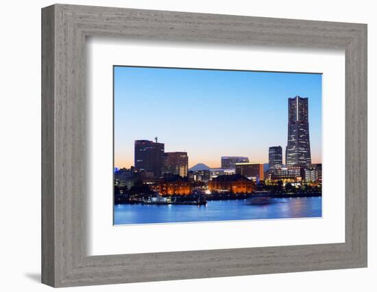 Asia, Japan, Honshu, Yokohama Bay, City Skyline and Mt Fuji, Landmark Tower-Christian Kober-Framed Photographic Print