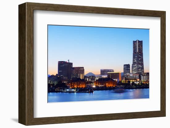 Asia, Japan, Honshu, Yokohama Bay, City Skyline and Mt Fuji, Landmark Tower-Christian Kober-Framed Photographic Print