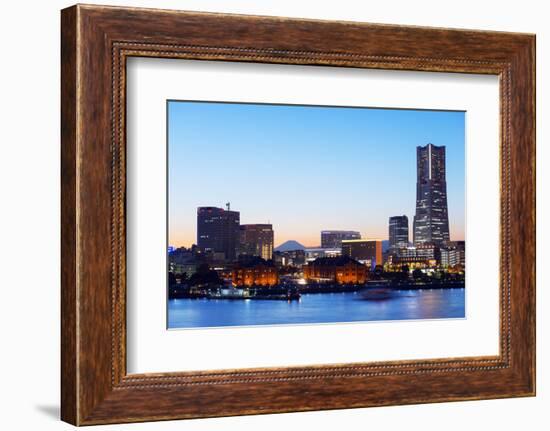 Asia, Japan, Honshu, Yokohama Bay, City Skyline and Mt Fuji, Landmark Tower-Christian Kober-Framed Photographic Print