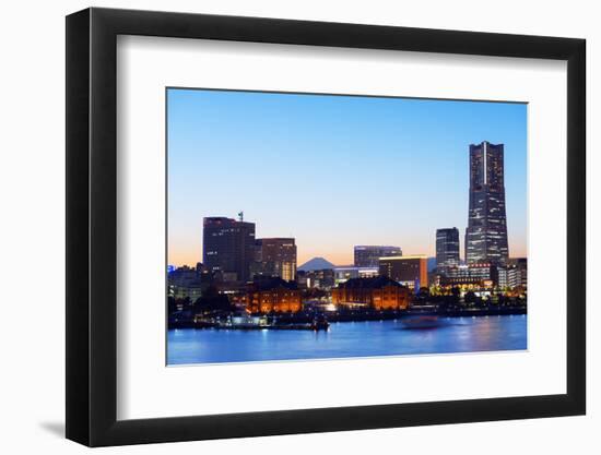 Asia, Japan, Honshu, Yokohama Bay, City Skyline and Mt Fuji, Landmark Tower-Christian Kober-Framed Photographic Print