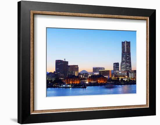 Asia, Japan, Honshu, Yokohama Bay, City Skyline and Mt Fuji, Landmark Tower-Christian Kober-Framed Photographic Print