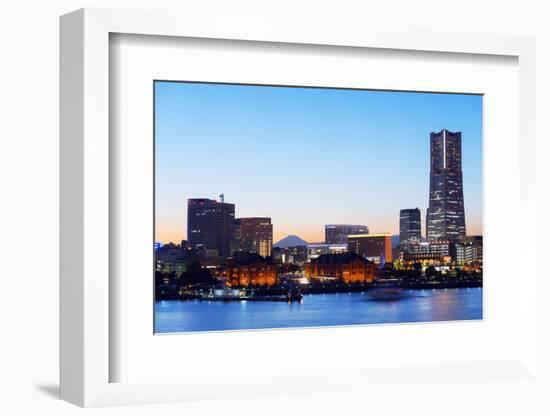 Asia, Japan, Honshu, Yokohama Bay, City Skyline and Mt Fuji, Landmark Tower-Christian Kober-Framed Photographic Print