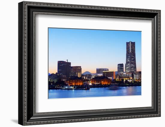 Asia, Japan, Honshu, Yokohama Bay, City Skyline and Mt Fuji, Landmark Tower-Christian Kober-Framed Photographic Print