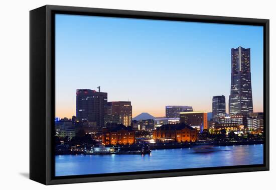 Asia, Japan, Honshu, Yokohama Bay, City Skyline and Mt Fuji, Landmark Tower-Christian Kober-Framed Premier Image Canvas