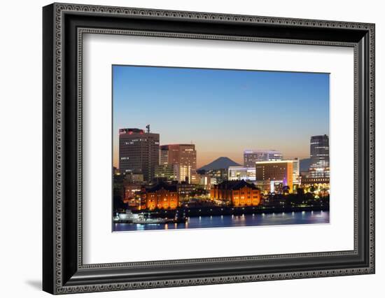 Asia, Japan, Honshu, Yokohama Bay, City Skyline and Mt Fuji-Christian Kober-Framed Photographic Print