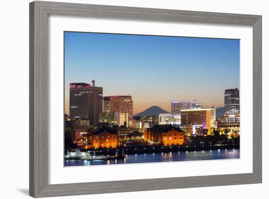 Asia, Japan, Honshu, Yokohama Bay, City Skyline and Mt Fuji-Christian Kober-Framed Photographic Print