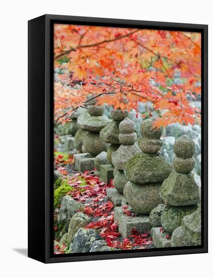 Asia, Japan; Kyoto, Sagano, Arashiyama, Adashino Nenbutsu Dera Temple, Stone Lanterns-Christian Kober-Framed Premier Image Canvas