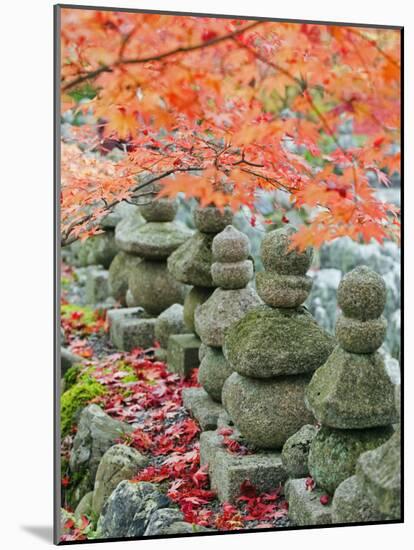 Asia, Japan; Kyoto, Sagano, Arashiyama, Adashino Nenbutsu Dera Temple, Stone Lanterns-Christian Kober-Mounted Photographic Print