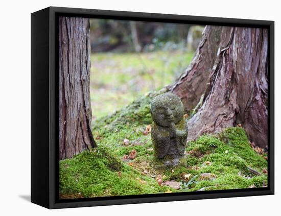 Asia, Japan; Kyoto, Sanzen in Temple (986), Stone Statue of a Monk Praying-Christian Kober-Framed Premier Image Canvas