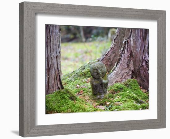 Asia, Japan; Kyoto, Sanzen in Temple (986), Stone Statue of a Monk Praying-Christian Kober-Framed Photographic Print