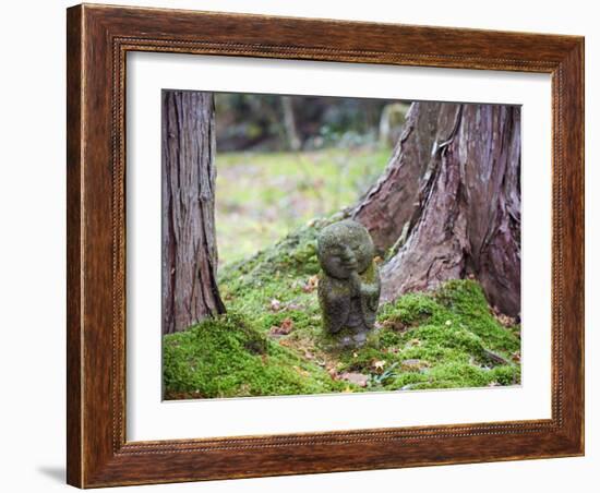 Asia, Japan; Kyoto, Sanzen in Temple (986), Stone Statue of a Monk Praying-Christian Kober-Framed Photographic Print