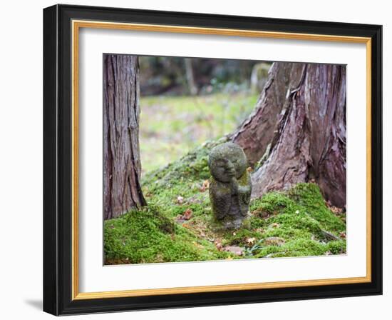 Asia, Japan; Kyoto, Sanzen in Temple (986), Stone Statue of a Monk Praying-Christian Kober-Framed Photographic Print