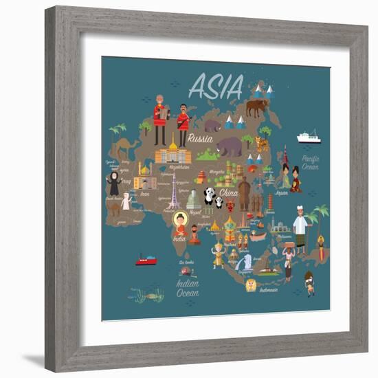 Asia Map and Travel Eps 10 Format-Sajja-Framed Art Print