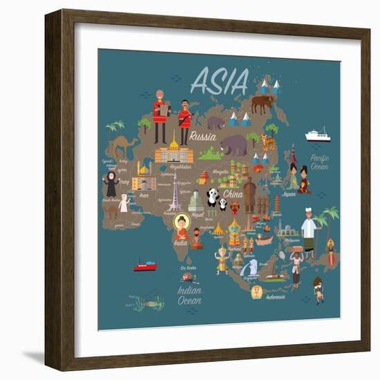 Asia Map and Travel Eps 10 Format-Sajja-Framed Art Print