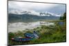 Asia, Nepal, Pokhara. Boats in the water lilies on Phewa Lake.-Janell Davidson-Mounted Photographic Print
