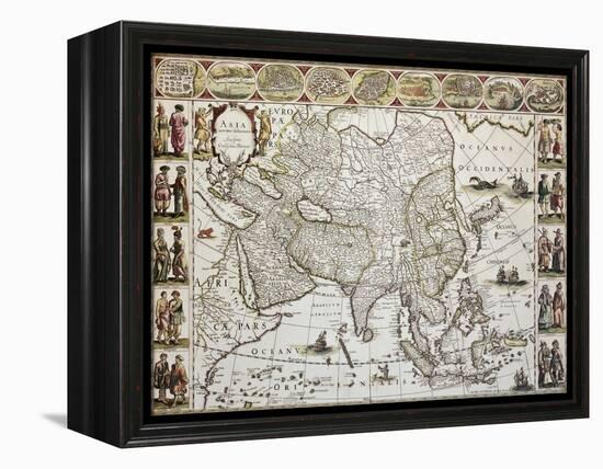 Asia Old Map. Created By Willem Bleau, Published In Amsterdam, Ca. 1650-marzolino-Framed Stretched Canvas