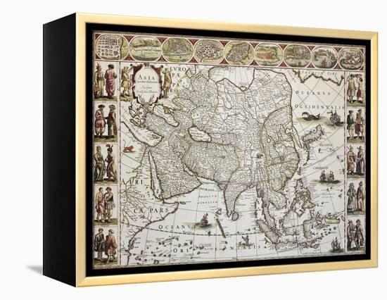 Asia Old Map. Created By Willem Bleau, Published In Amsterdam, Ca. 1650-marzolino-Framed Stretched Canvas