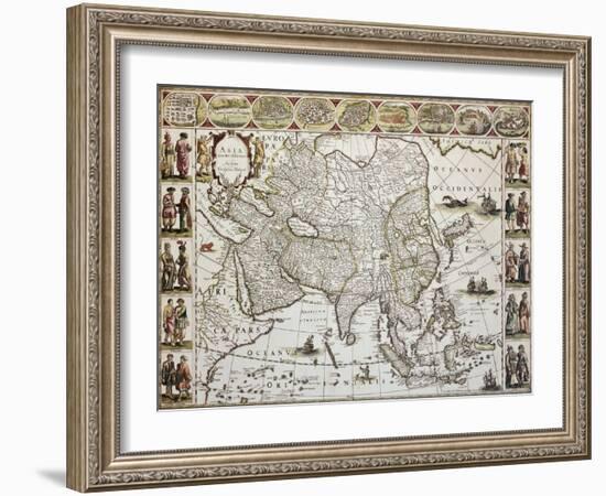 Asia Old Map. Created By Willem Bleau, Published In Amsterdam, Ca. 1650-marzolino-Framed Art Print