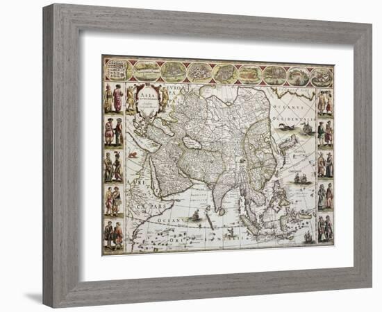 Asia Old Map. Created By Willem Bleau, Published In Amsterdam, Ca. 1650-marzolino-Framed Art Print