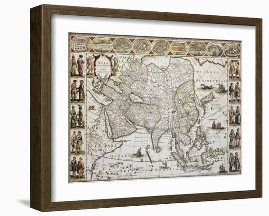Asia Old Map. Created By Willem Bleau, Published In Amsterdam, Ca. 1650-marzolino-Framed Art Print