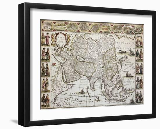 Asia Old Map. Created By Willem Bleau, Published In Amsterdam, Ca. 1650-marzolino-Framed Art Print